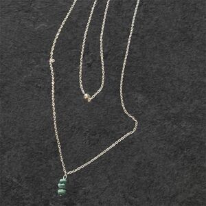 Layered Silver Tone Necklace with Turquoise Stone and Bead‎ Accents